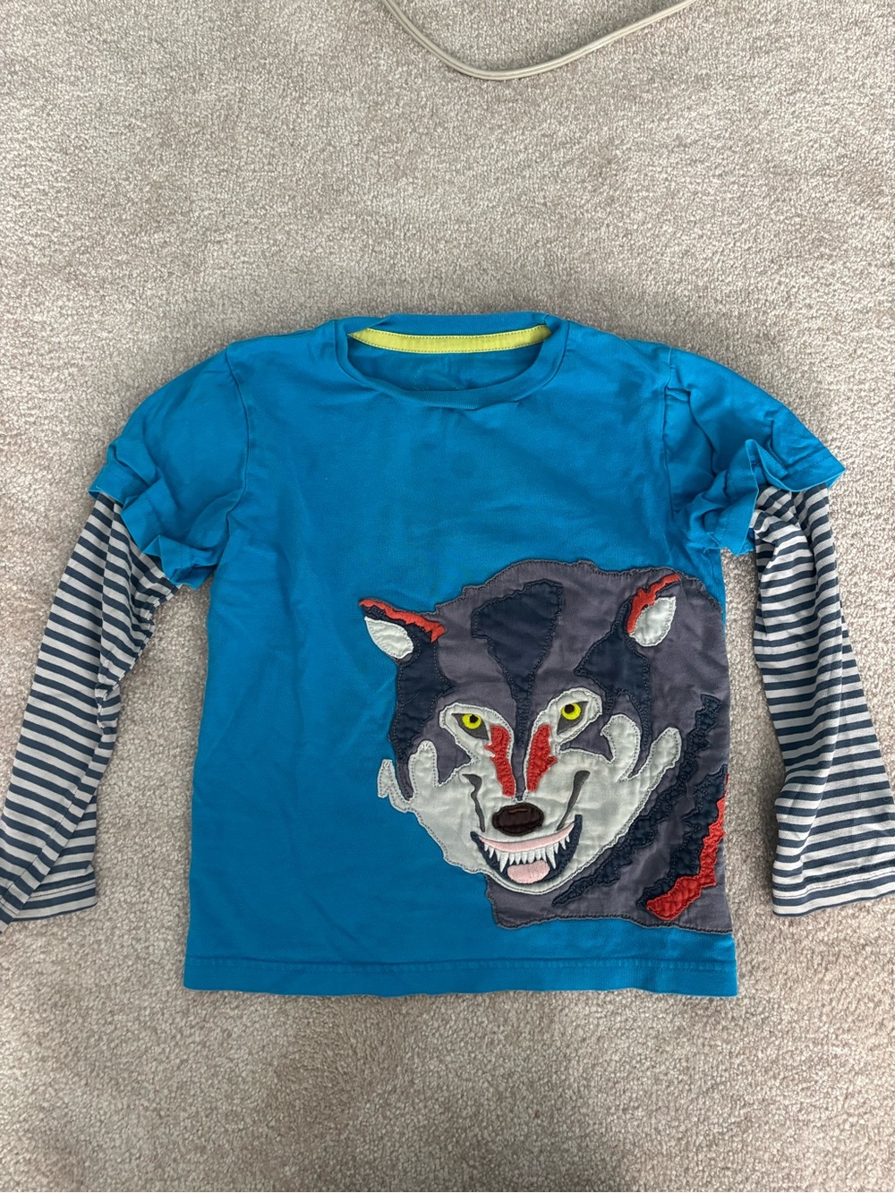 Boden Blue Wolf Graphic Layered-Look Kids Long Sleeve Tee